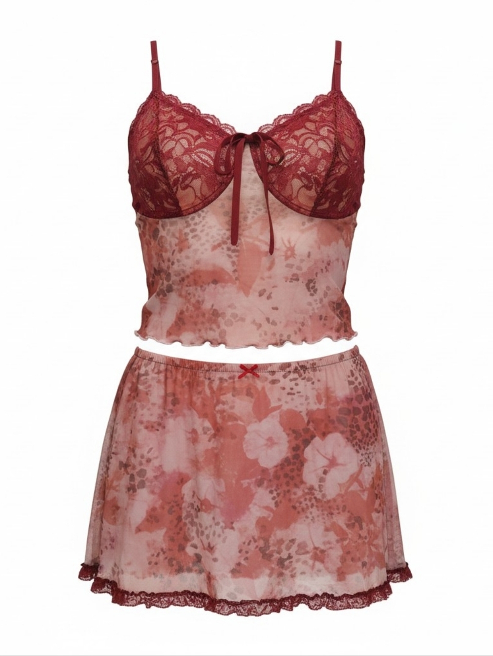 Cider 3xl 2 Piece Lingerie Set Floral Lace Mesh Bralette Mini Skirt NWT